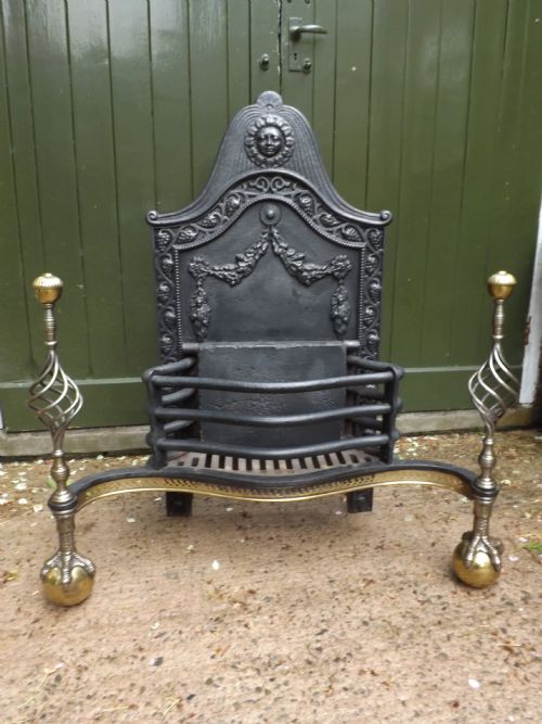 Impressive Late C19th Cast-iron, Brass and Steel Fire-basket
