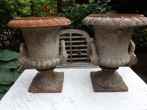 Pair C19th Late Victorian Period Fired Terracotta Garden/terrace Vases