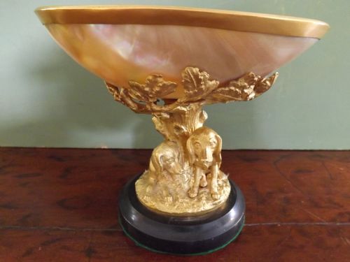 Late C19th French 'Palais Royale' Ormolu and Abalone Shell Miniature Tazza/comport.