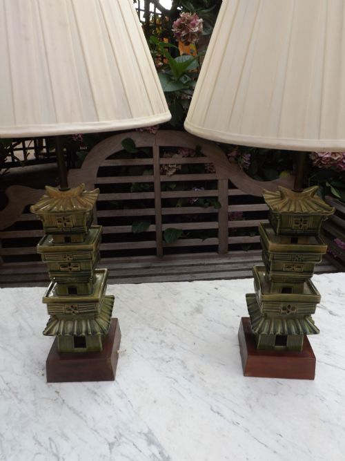 Pair of Early C20th Chinese-style Pagoda Shaped Table Lamps