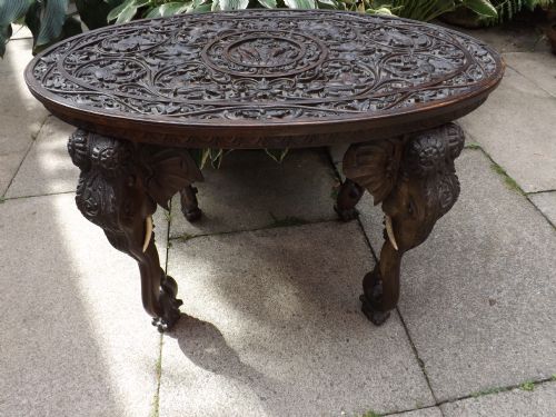 C19th Carved Teak Indian or Burmese Oval Elephant- Support Table