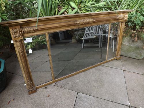 C19th Regency Period Gilt-wood 3-Plate Overmantel Mirror.