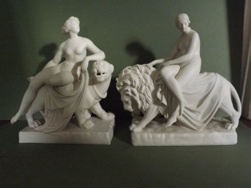 Large Pair C19th Minton Parian-ware Classical Groups.
