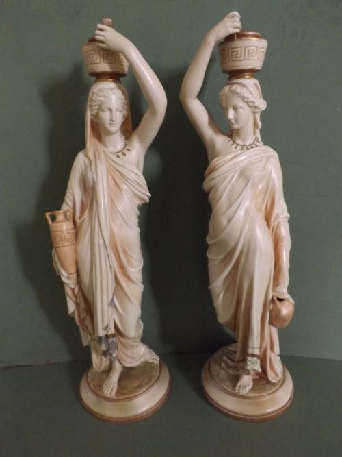 Pair Late C19th Royal Worcester Porcelain Figures of "Grecian " Water-carriers.