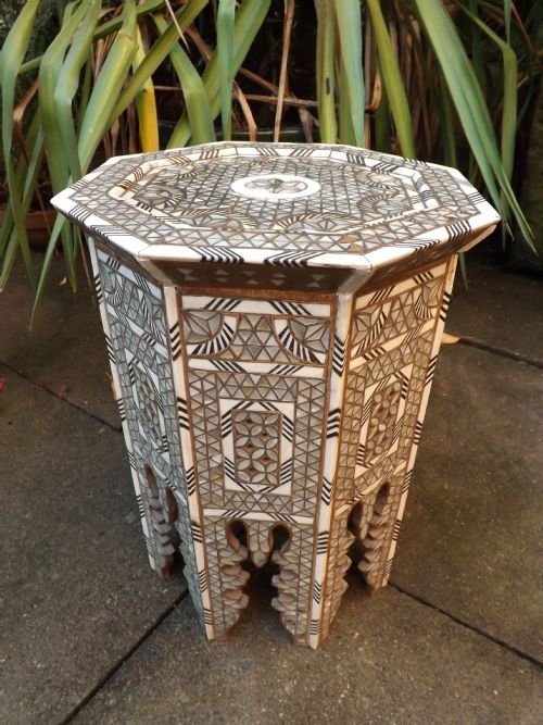 Early C20th 'Damascus' or Syrian 'Mother- O'pearl '(Nacre Shell)and Bone-inlaid Side Table or Tabouret.
