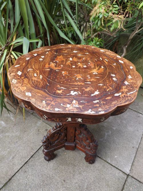 Late C19th Chinese Ivory and Box-wood Inlaid Padouk Table