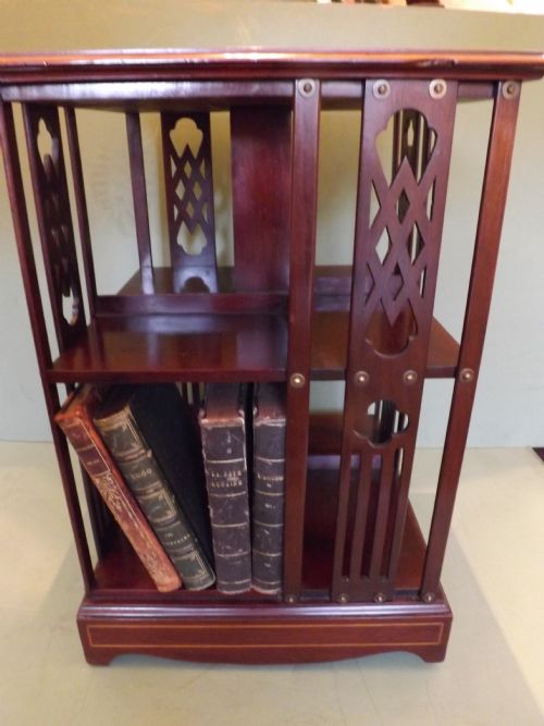 Late C19th/ Early C20th Edwardian Period Inlaid Mahogany Miniature Table-top Revolving Bookcase