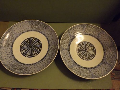 Pair Late C19th Japanese Blue and White Porcelain Chargers.