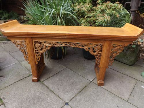 Early C20th Chinese Carved Elm Altar Table.