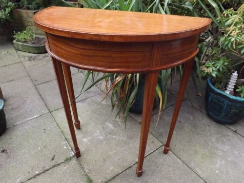 LATE C19TH EDWARDIAN PERIOD SATINWOOD DEMILUNE CONSOLEPIER TABLE - ADDITIONAL PHOTO 5
