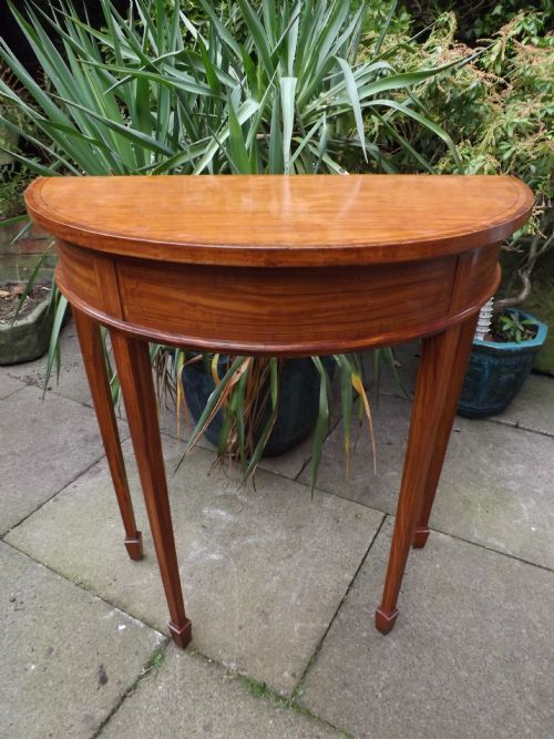 LATE C19TH EDWARDIAN PERIOD SATINWOOD DEMILUNE CONSOLEPIER TABLE - ADDITIONAL PHOTO 10