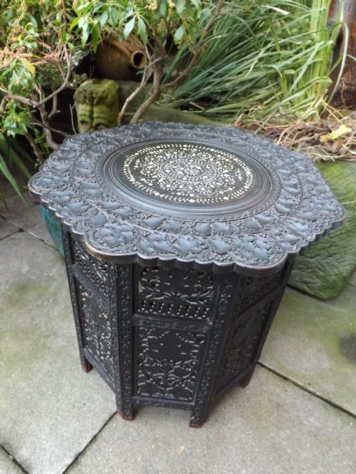 C19th Anglo- Indian Ebonised Octagonal Table with Ivory-inlaid Top.
