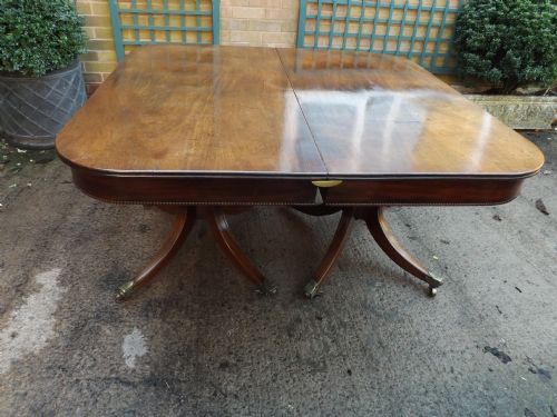 Fine Early C19th Regency Period Twin-pillar Mahogany Dining Table.
