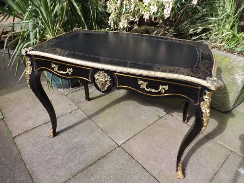 Late C19th French Ormolu-mounted and Brass-inlaid Ebonised 'Bureau-plat '/ Writing Table