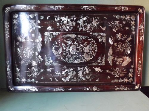 Late C19th Chinese 'Mother of Pearl' Inlaid Hardwood Tray.