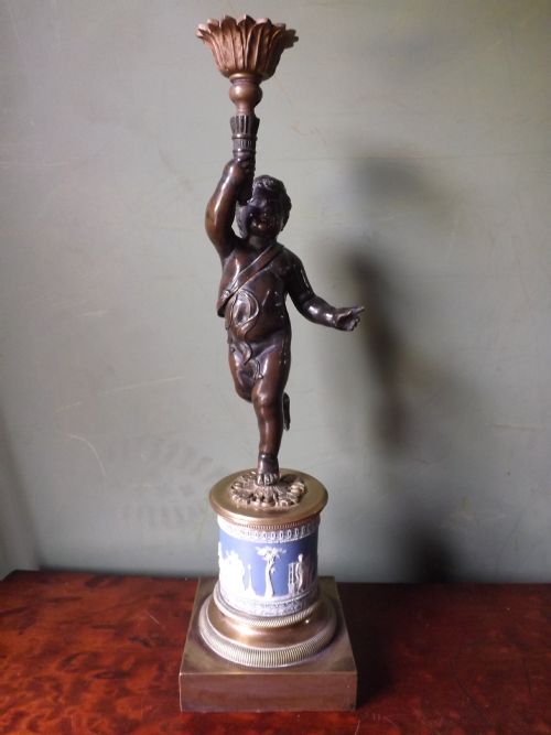 Early C19th Bronze Cherub Candlestick Figure/lamp-base.
