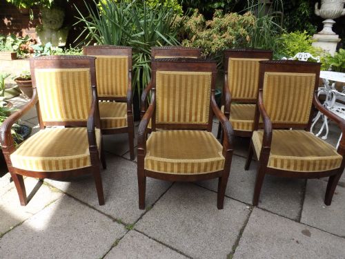 Set of 6 Early C19th French Charles X Period Mahogany Empire-design Armchairs/fauteuils