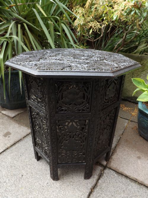 Late C19th Anglo-indian Carved Octagonal Top Table.