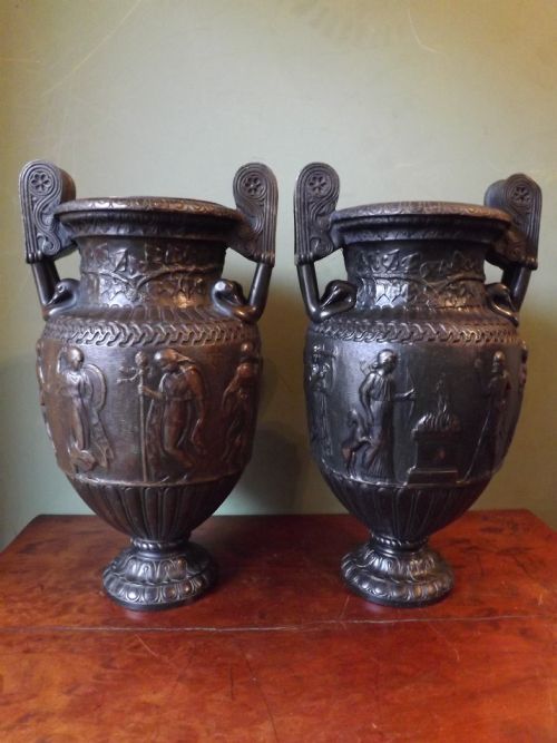 Pair of C19th 'Grand Tour' Souvenir Bronze Vases.