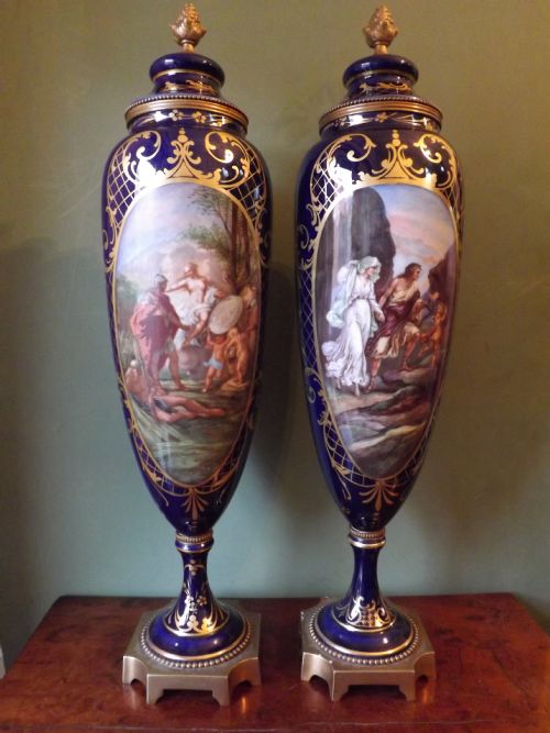Pair of Late C19th/early C20th Royal Vienna Style Porcelain Vases

