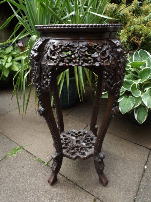 Large Scale Late C19th Chinese Carved Hardwood/rosewood Marble-top Jardinière Stand.