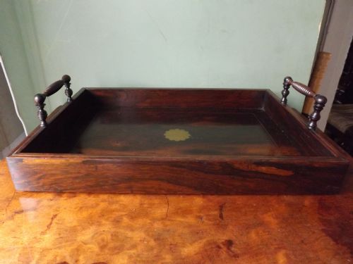 Early C19th Regency Period Brass-inlaid Rosewood Desk-top Correspondence Tray/book-carrier
