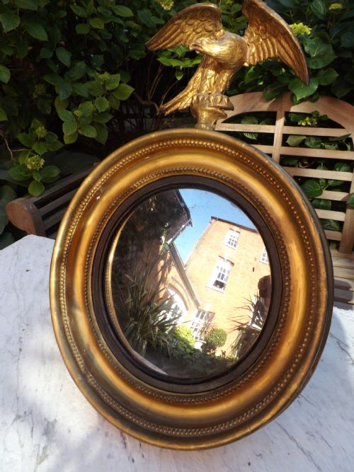 Early C19th Regency Period Miniature Gilt-wood Convex-plate Wall Mirror.