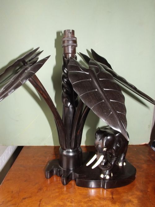 Early C20th Anglo-indian Carved Ebony Elephant Lamp-base.