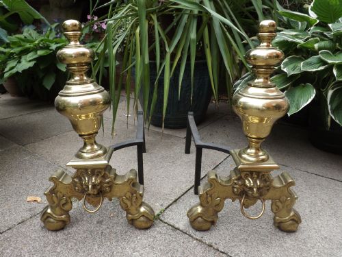 Pair of C17th-style Brass Fire-place Andirons or 'Fire-dogs'.