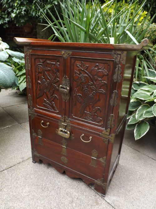 Early C20th Chinese Brass-mounted Hardwood Spice or Medicine Cabinet