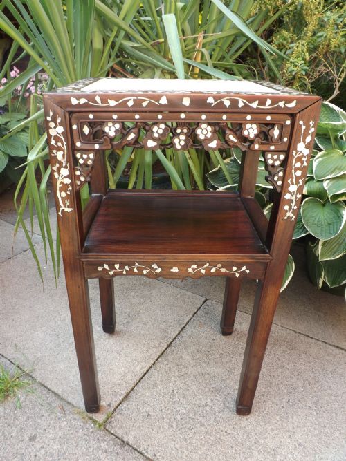 Late C19th Chinese 'Mother O' Pearl' Inlaid Hardwood 2-Tier Stand.