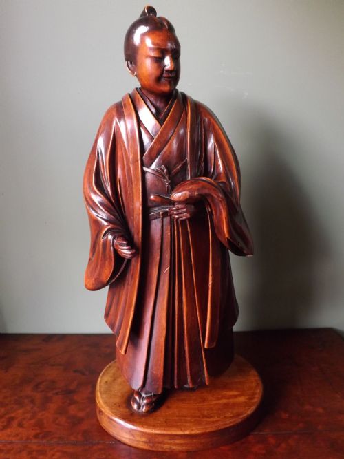 fig 1. Pair of late C19th Japanese Meiji period (1868-1912) carved boxwood okimono figures.