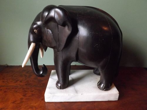 Mid C19th Indian Carved Ebony Elephant.