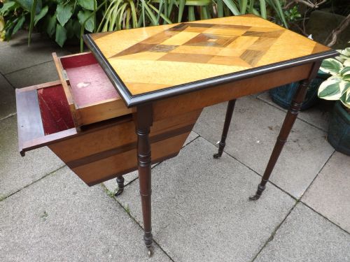FINE EARLY C19TH REGENCY PERIOD LADIES 'WORKTABLE' INLAID WITH SPECIMEN WOOD VENEERS - ADDITIONAL PHOTO 8
