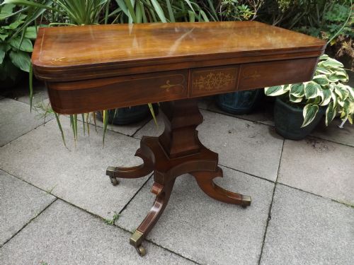 EARLY C19TH REGENCY PERIOD BRASSINLAID ROSEWOOD FOLDOVER 'TEA' TABLE - ADDITIONAL PHOTO 1