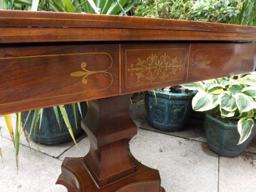 EARLY C19TH REGENCY PERIOD BRASSINLAID ROSEWOOD FOLDOVER 'TEA' TABLE - ADDITIONAL PHOTO 11