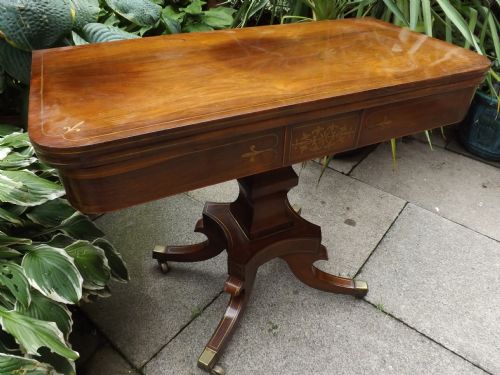 EARLY C19TH REGENCY PERIOD BRASSINLAID ROSEWOOD FOLDOVER 'TEA' TABLE - ADDITIONAL PHOTO 14