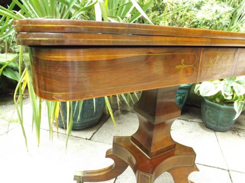 EARLY C19TH REGENCY PERIOD BRASSINLAID ROSEWOOD FOLDOVER 'TEA' TABLE - ADDITIONAL PHOTO 4