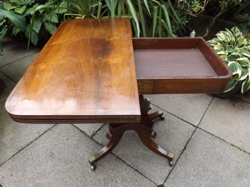 EARLY C19TH REGENCY PERIOD BRASSINLAID ROSEWOOD FOLDOVER 'TEA' TABLE - ADDITIONAL PHOTO 7