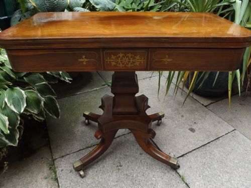 EARLY C19TH REGENCY PERIOD BRASSINLAID ROSEWOOD FOLDOVER 'TEA' TABLE - ADDITIONAL PHOTO 13