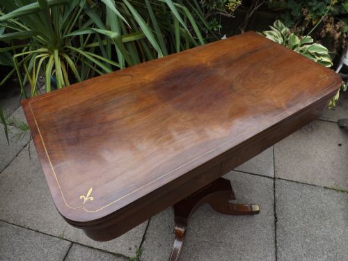 EARLY C19TH REGENCY PERIOD BRASSINLAID ROSEWOOD FOLDOVER 'TEA' TABLE - ADDITIONAL PHOTO 5