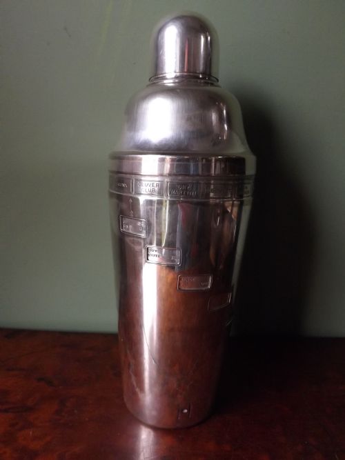 Early C20th Art-deco Period Silver-plated Patent "Recipe" Cocktail-shaker.