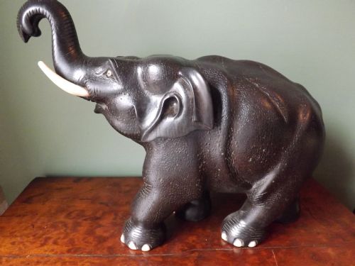 Late C19th Indian Carved Ebony Elephant.