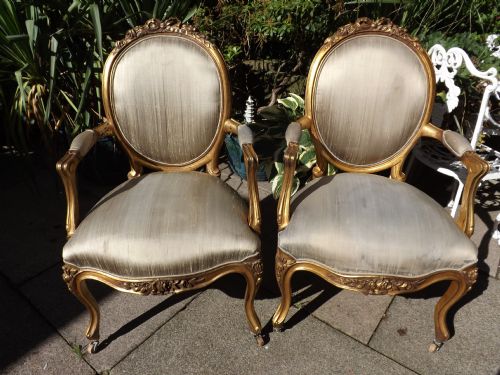 Pair of Early C20th French Gilt-wood Boudoir/salon Armchairs