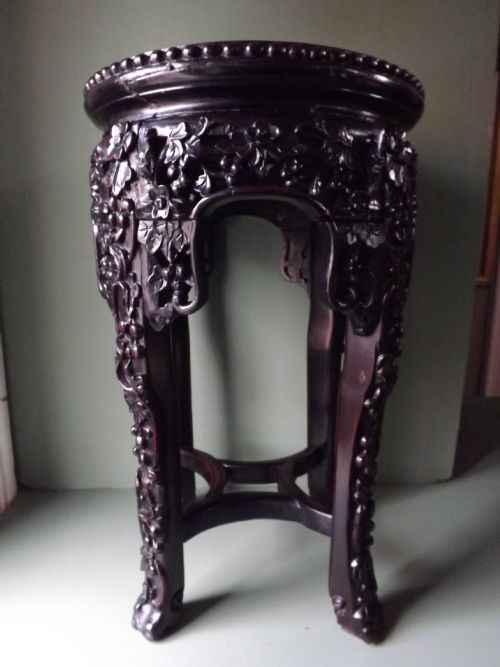 Late C19th Chinese Qing Dynasty Carved Hardwood Low Stand/wine Table.