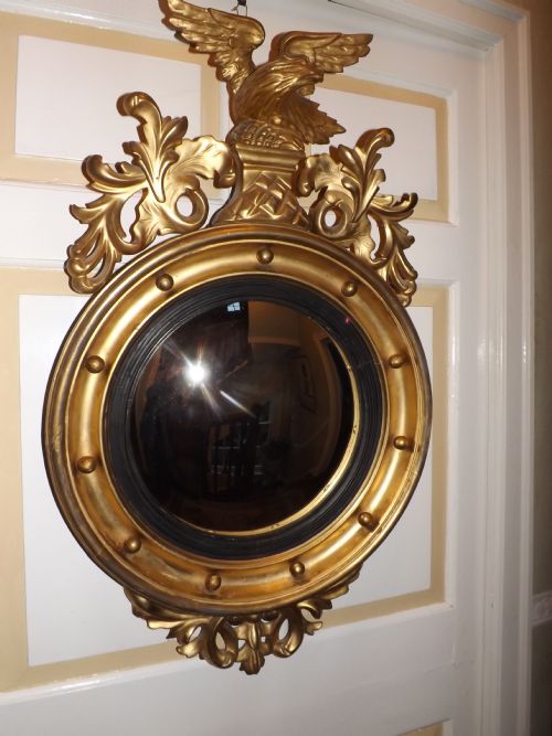 C19th Regency Period Gilt-wood Framed Convex Wall- Mirror