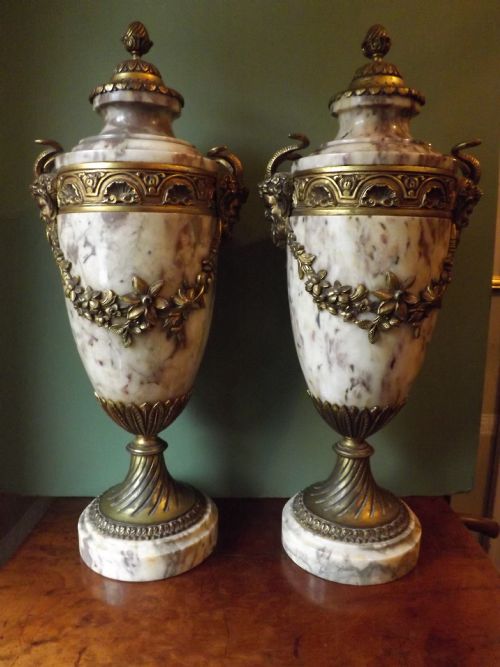 Large Pair of C19th French Louis Xvi Style Ormolu-mounted Marble Vases.