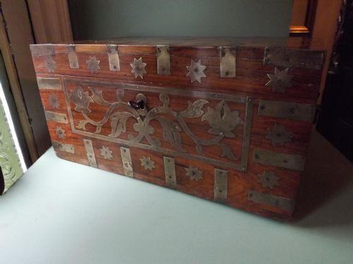 C19th Anglo-indian Brass-bound Teak Travelling Writing/correspondence Box.
