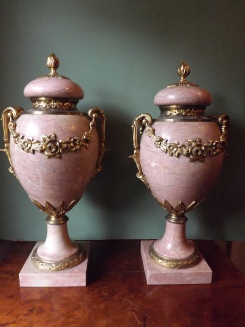 Pair of Late C19th/early C20th French Ormolu-mounted 'Rouge' Marble Vases.