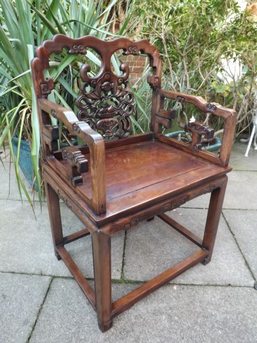 Late C19th Chinese Qing Dynasty Carved Hardwood Armchair